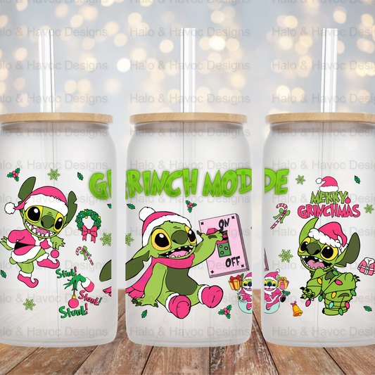 Grinch Mode 16 OZ Libby Cup UV DTF wrap