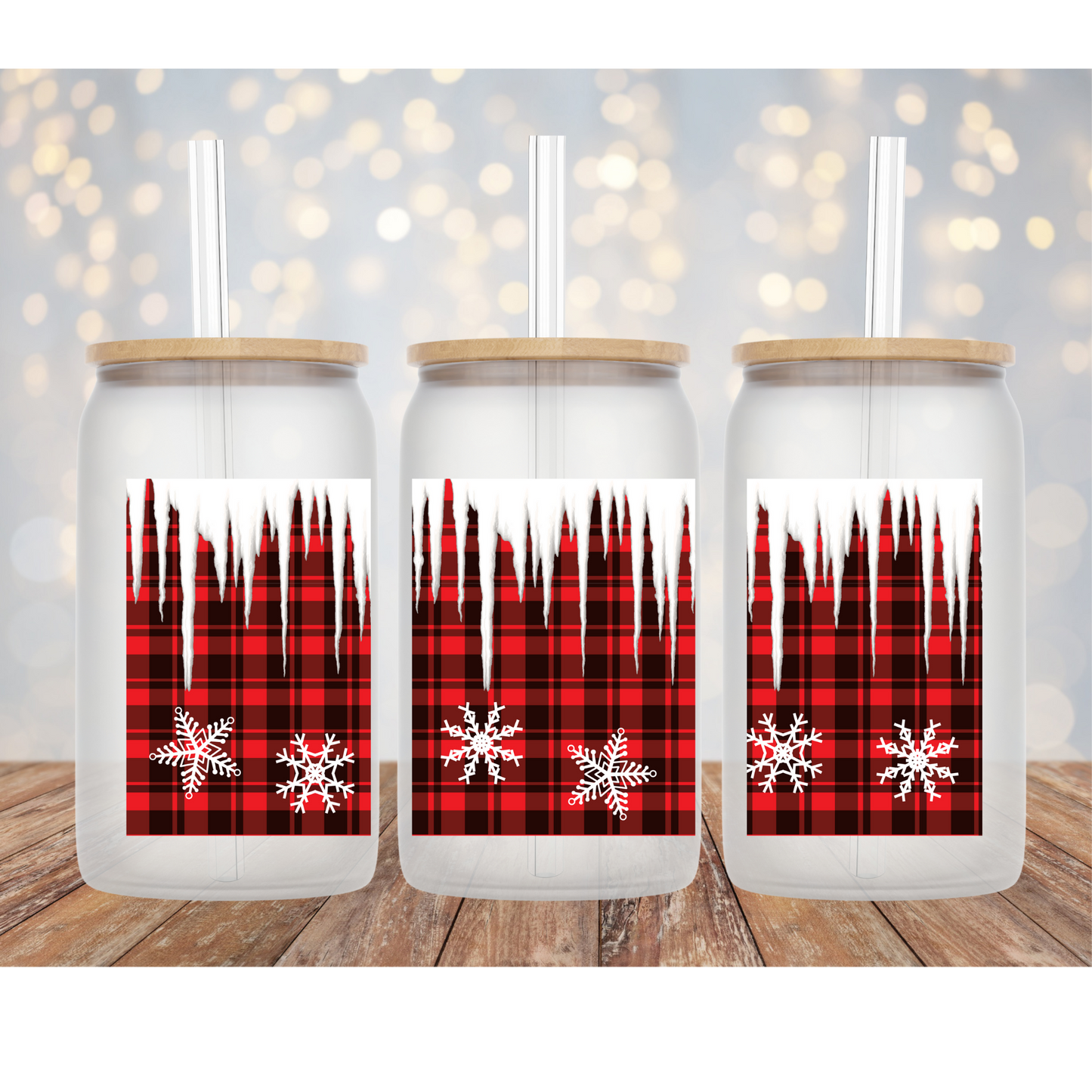 Christmas Plaid 16 OZ Libby Cup UV DTF wrap