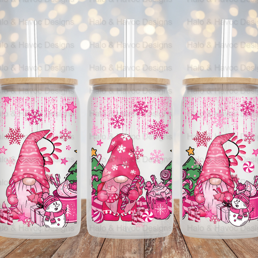 Pink Christmas Gnomes 16 OZ UV DTF wrap