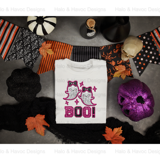 Pink Boo Faux Sequin Youth Halloween T-Shirt