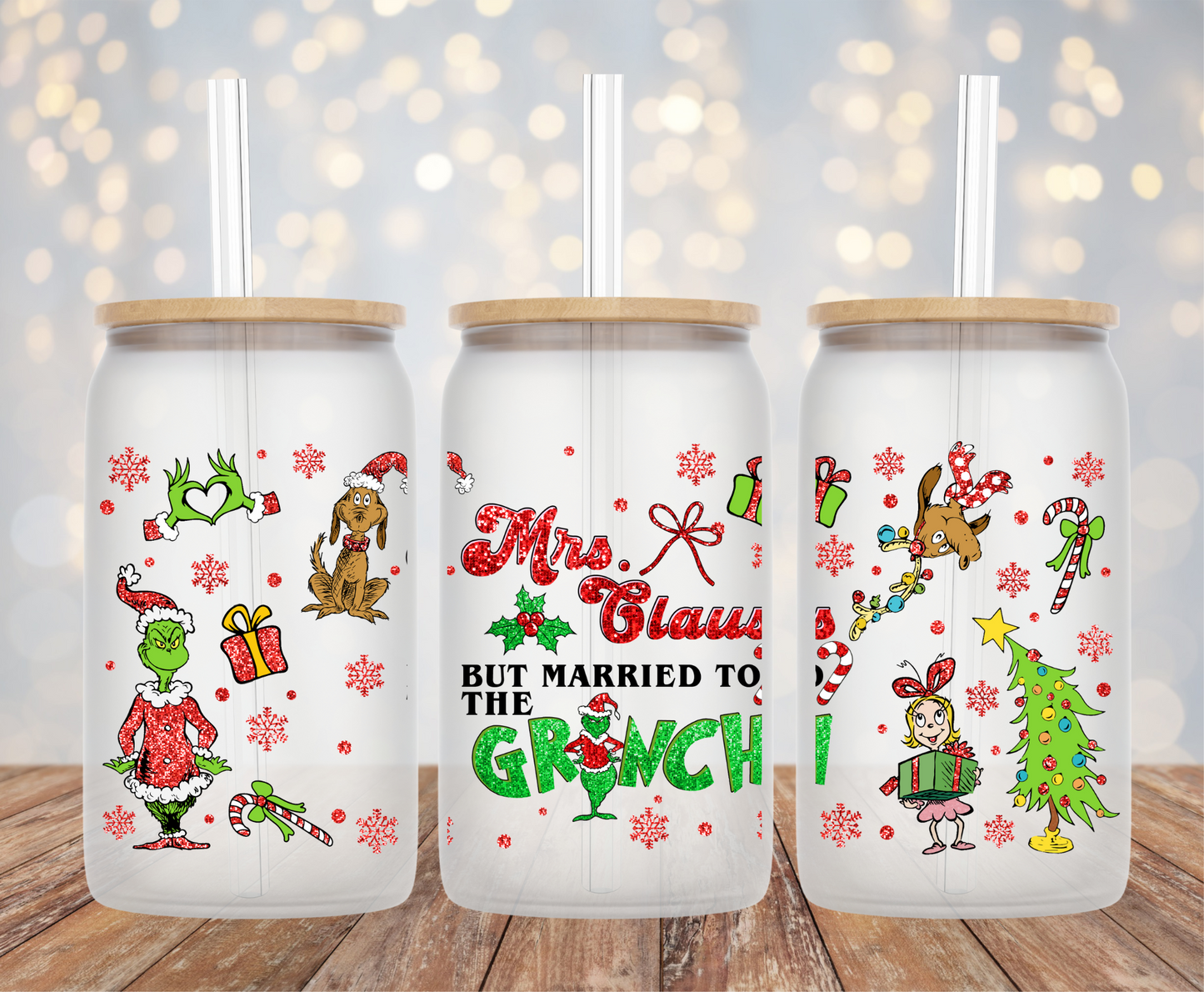 Married to grinch 16 OZ Libby Cup UV DTF wrap