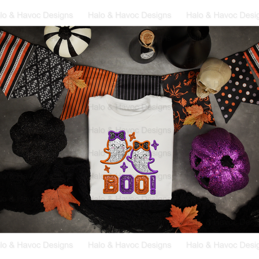 Boo Faux Sequin Youth Halloween T-Shirt