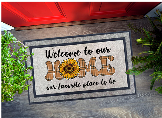 Welcome to Our Home with Sunflower Door Mat