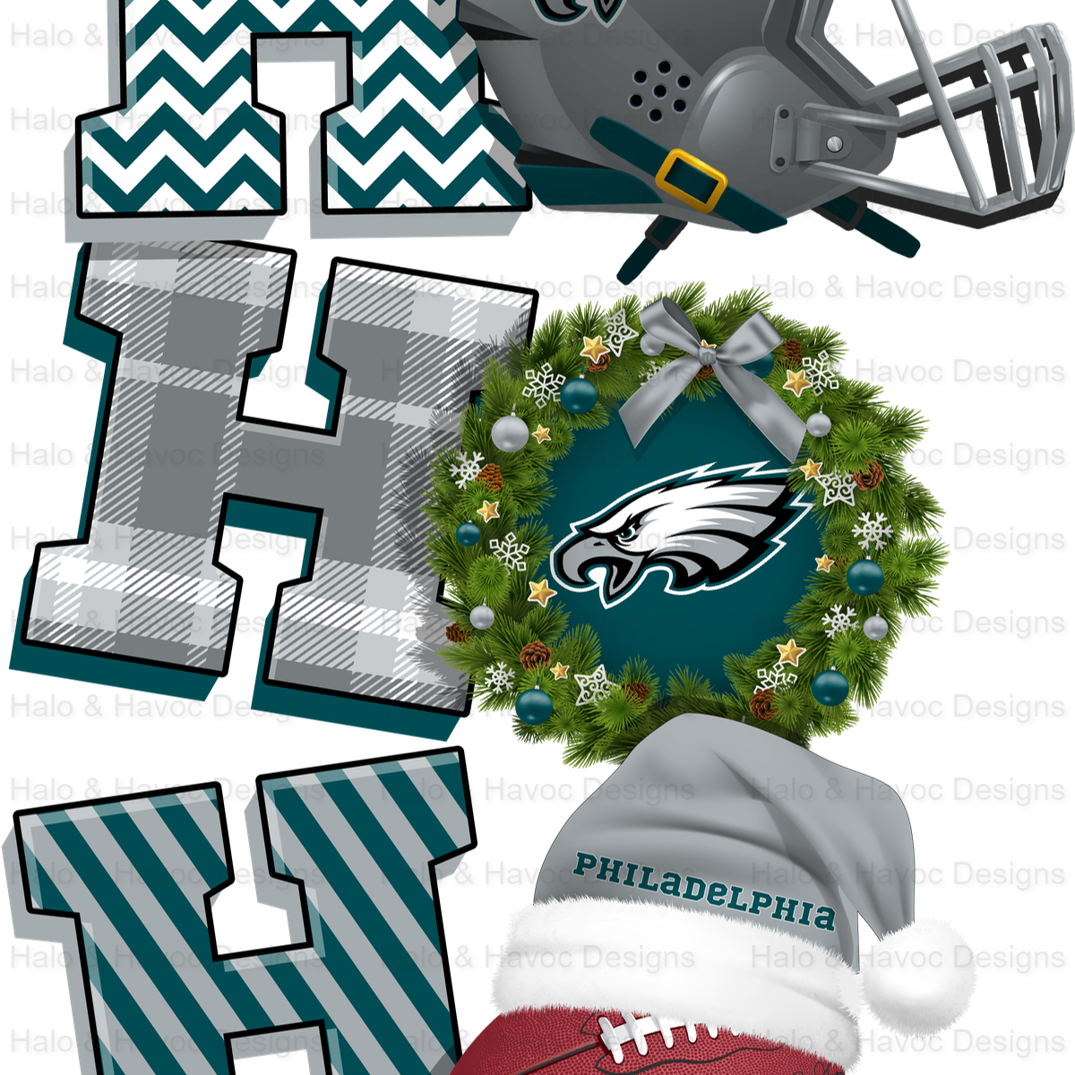 HO HO HO Philadelphia Football and Christmas DTF