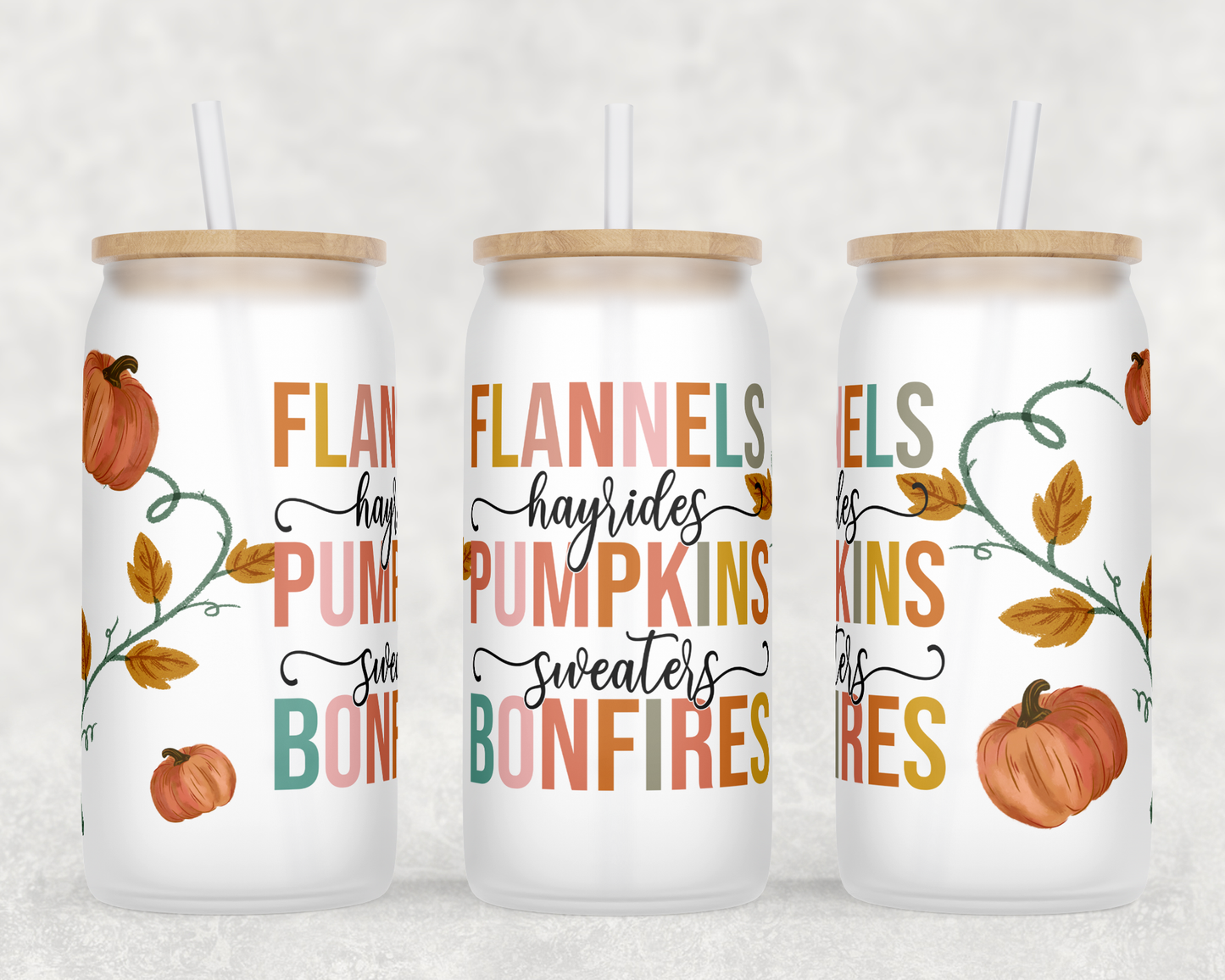 Flannel Pumpkin Bonfires 16 OZ Libby Cup UV DTF Wrap