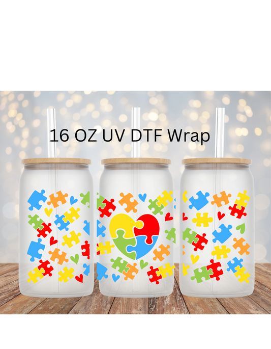 1pc Groovy Rainbow Design UV DTF Cup Wraps For 16 Oz Glass Cup, UV