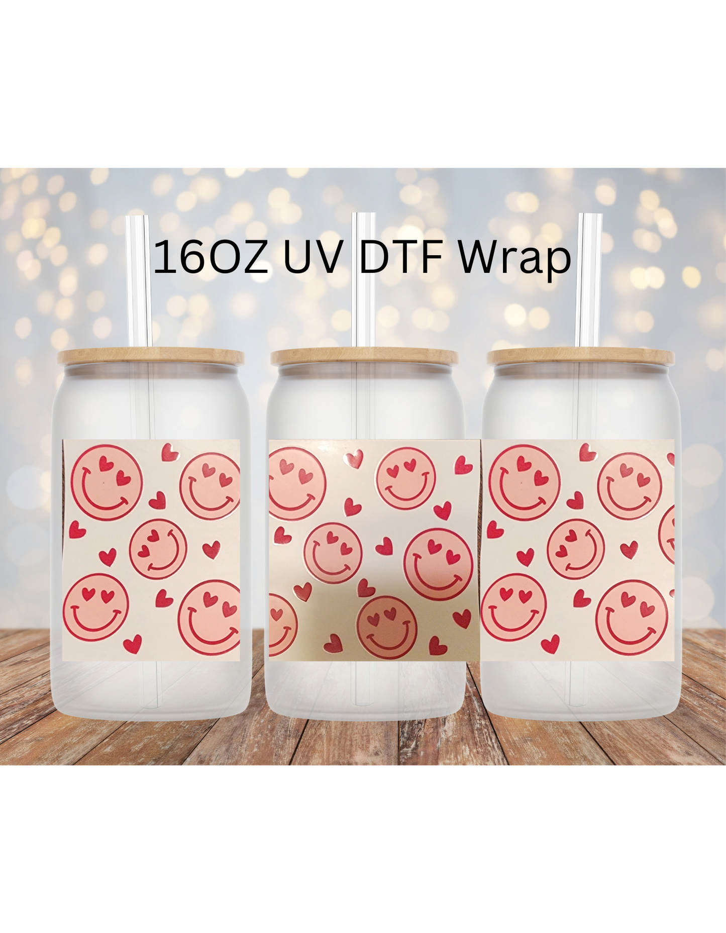 Smiley Face Red  16 OZ LIBBY CUP UV DTF WRAP